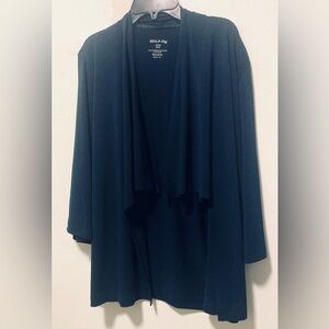 Open Front Cardigan size 6 White Stag Stretch Draped Front Navy Blue 3/4 Sleeve